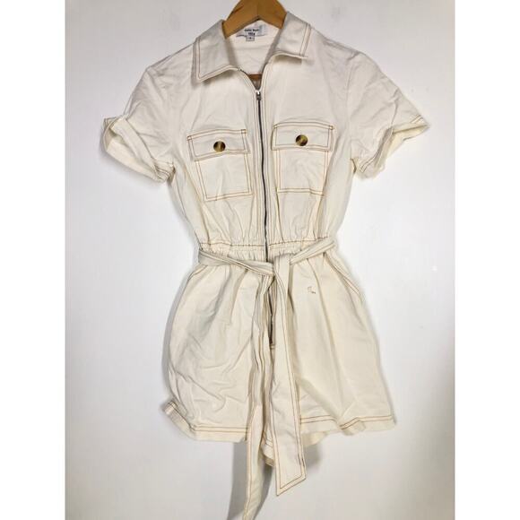 Peter Som  Button Romper Belted Collared Full Zip Denim White Size 4 - Picture 2 of 8